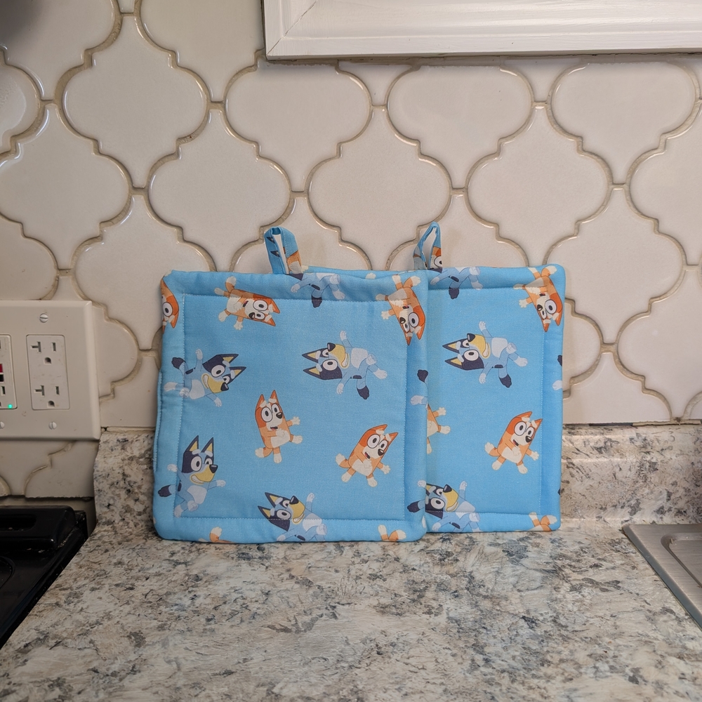 Blue Cartoon Character Pot Holders